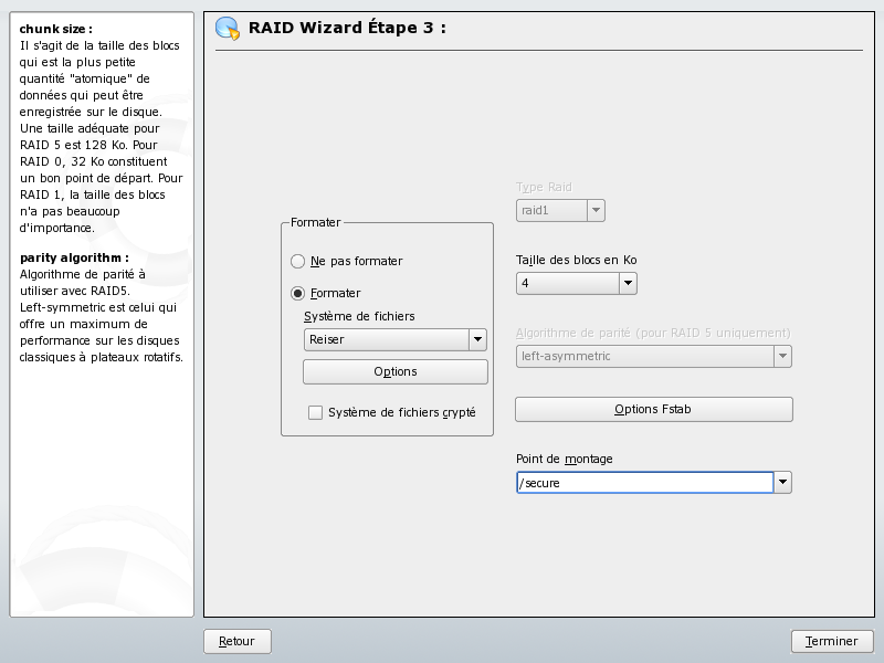 YAST - formattage de la matrice RAID array