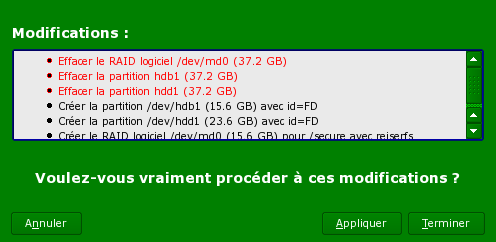 YAST - appliquer aux disques les modifications