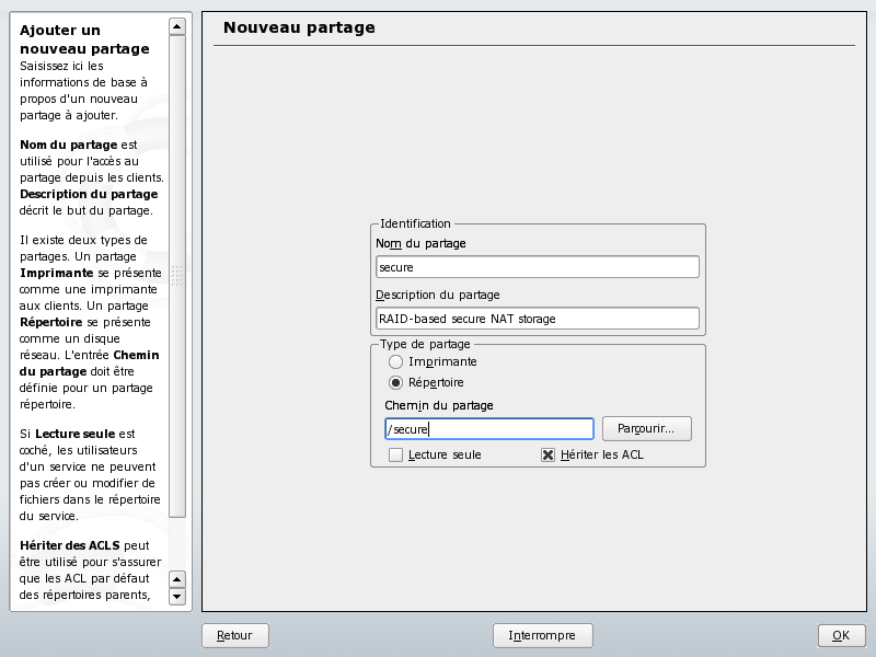 YAST - partage de la matrice RAID sur SMB