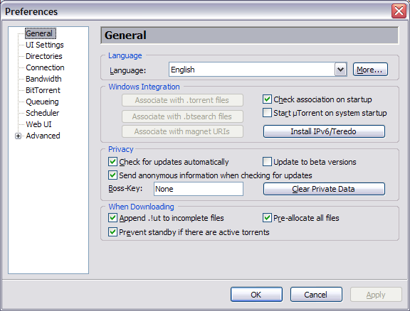 uTorrent, optimal configuration