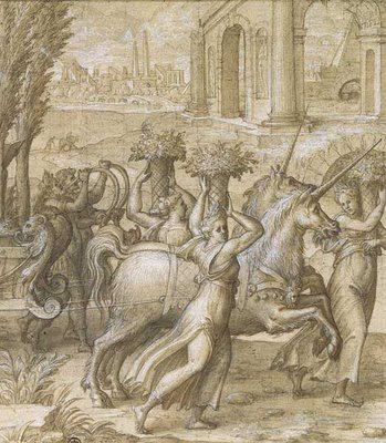 Nicolo dellâ€™Abate sketch and detail from ~1563 - â€˜Le Char des Licornesâ€™ (The Unicorn Chariot)