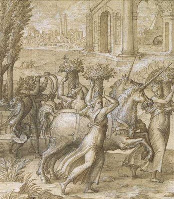 Nicolo dell’Abate sketch and detail from ~1563 - ‘Le Char des Licornes’ (The Unicorn Chariot)