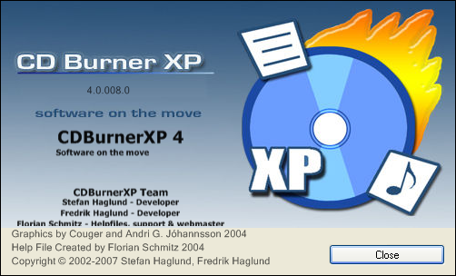 CDBurnerXP - About dialog