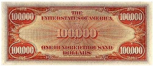 Billet de 100000 dollars US - dos