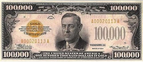 Bill of 100000 US dollars - front