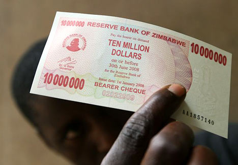 Zimbabwe, billet de dix millions de dollars