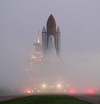 Space shuttle in the fog